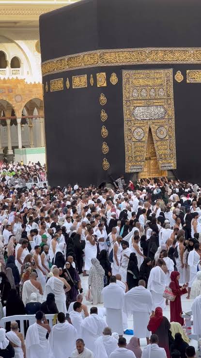 The Kaaba surrounded by pilgrims